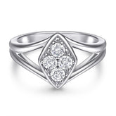 Rhombus with Round Zircon Modern Split Shank Silver Ring